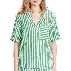 AYR The Pool Boy Top Striped Button Down Shirt Green Size Large
